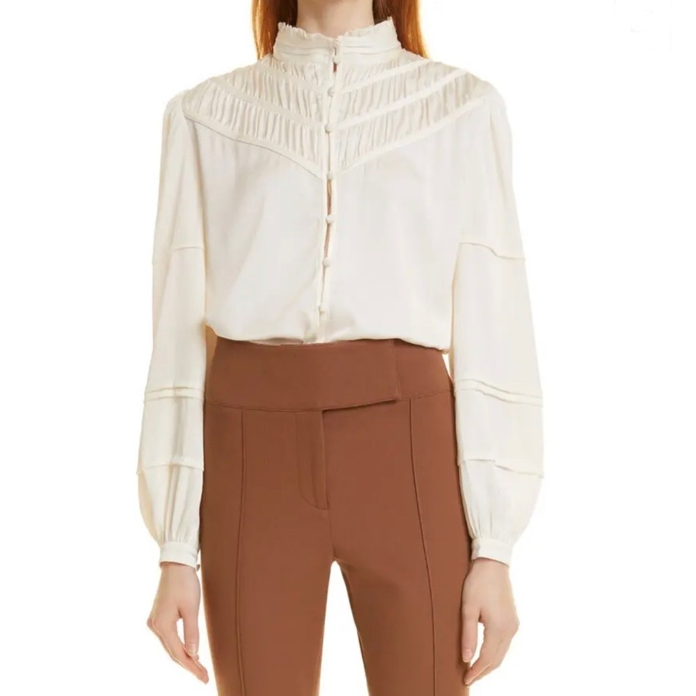 Veronica Beard Ivory Argonne Satin Blouse Top